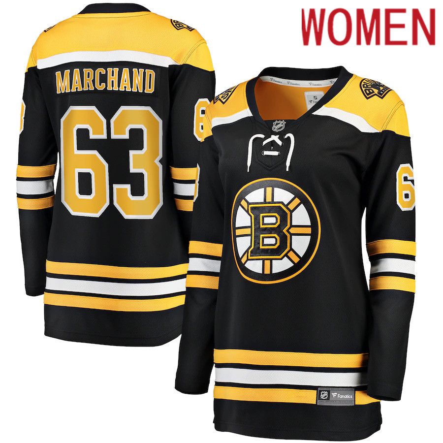 Women Boston Bruins #63 Brad Marchand Fanatics Branded Black Home Breakaway Player NHL Jersey